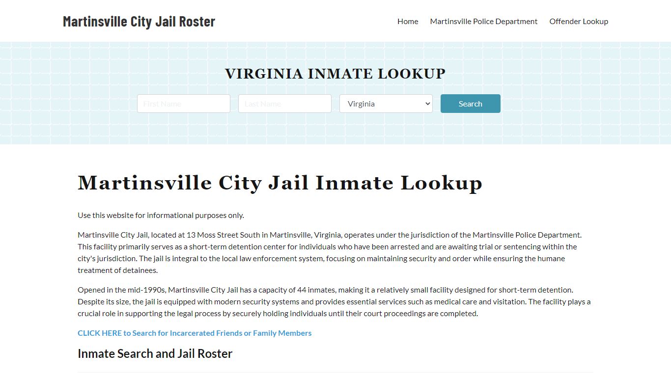 Martinsville City Jail, VA Inmate Search, Jail Roster, Bookings