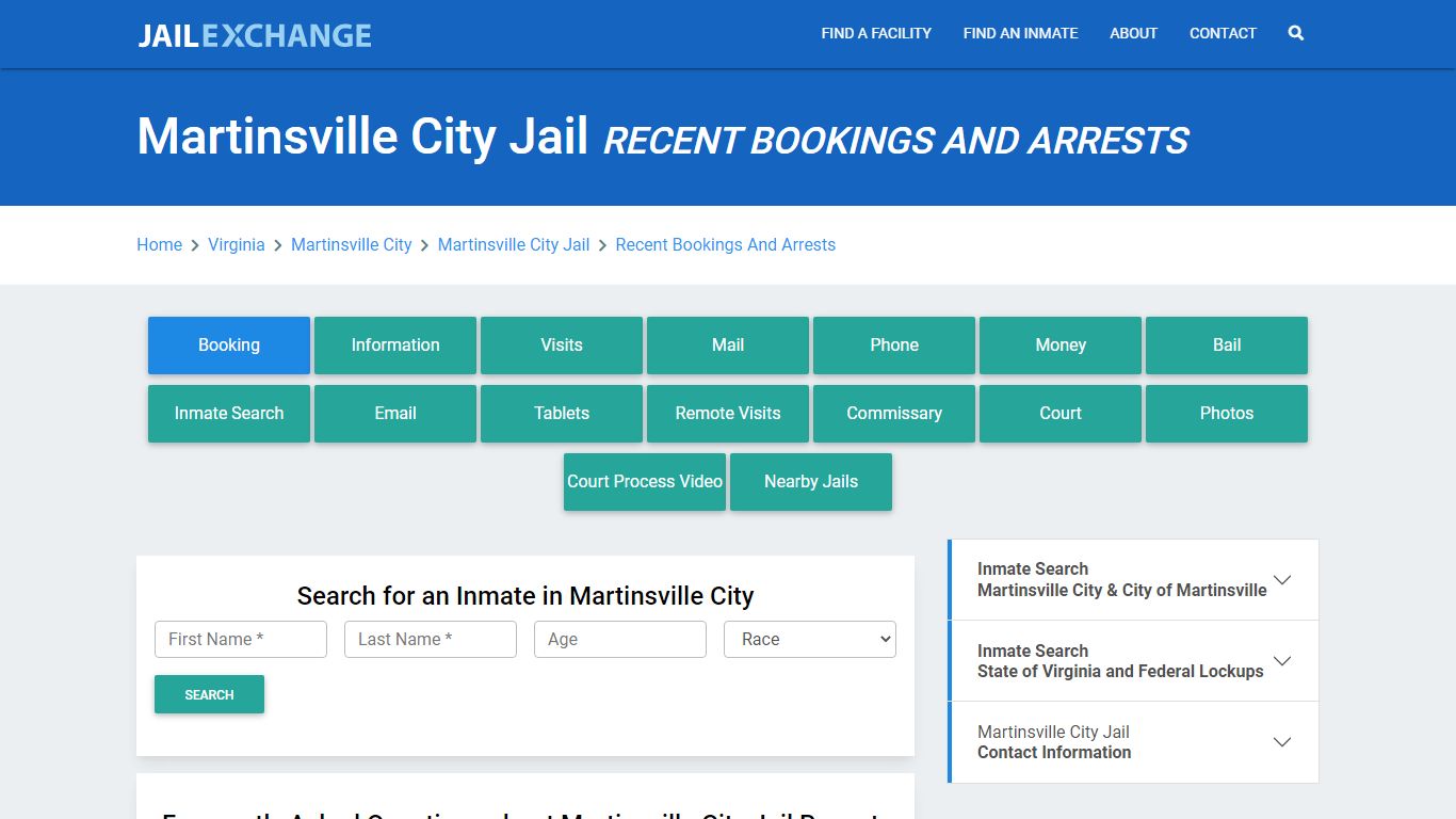 Martinsville City Jail Recent Bookings And Arrests - Jail Exchange